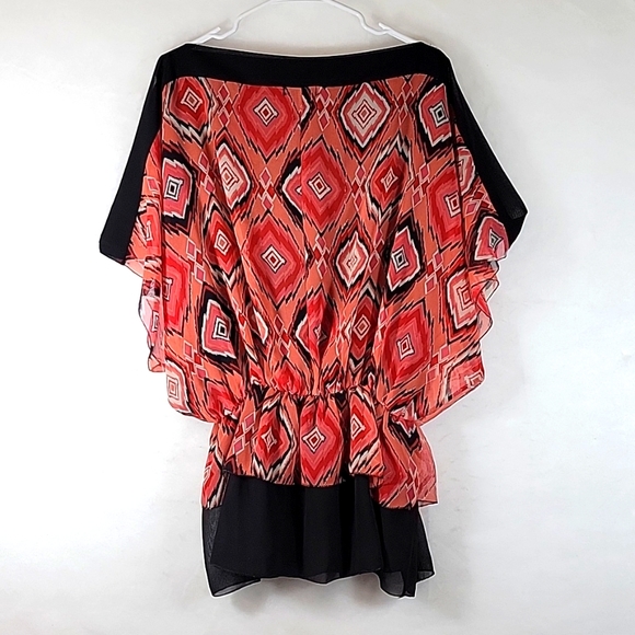 REBORN Boat Neck Cold Shoulder Southwest Sheer Tunic Blouse Size 1XL - Picture 7 of 8